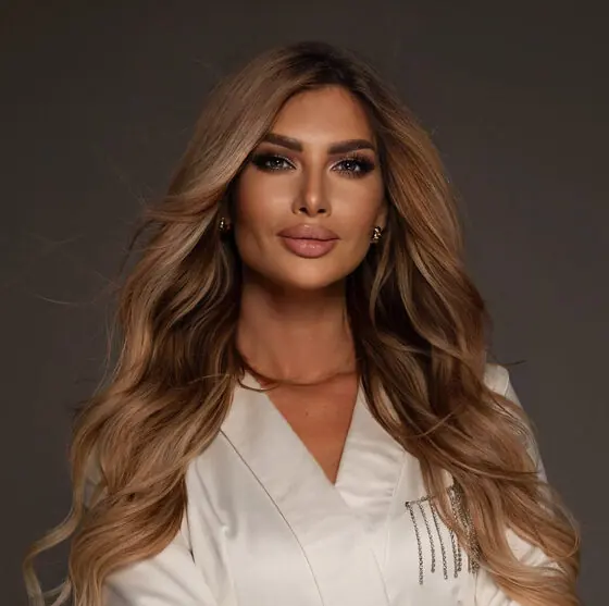 Anastasiia Zolotova, permanent makeup artist and educator, in her Miami studio